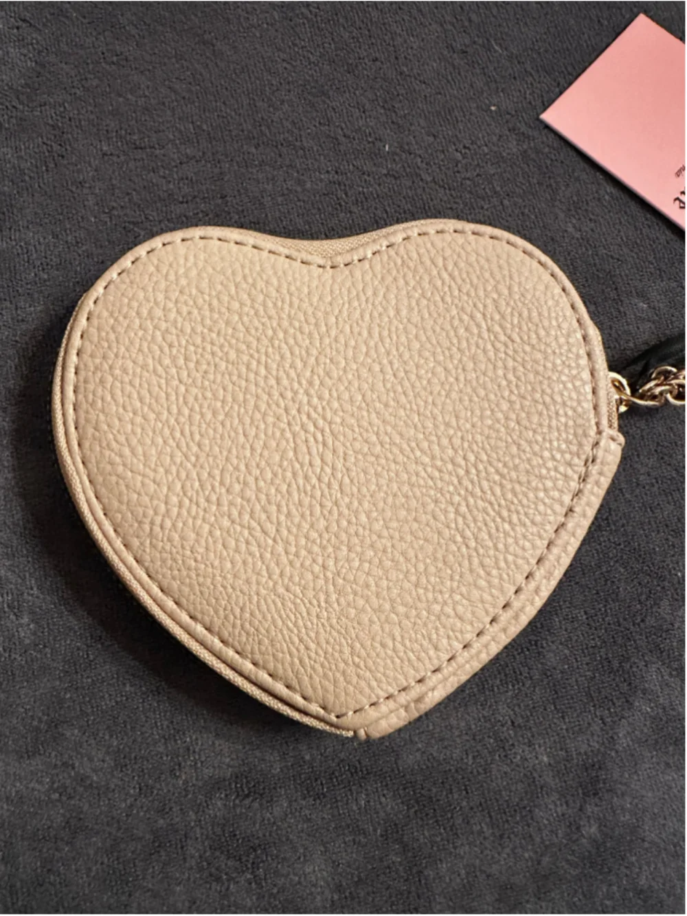 Juicy Couture Beige and Pink Heart Zip Around Wristlet